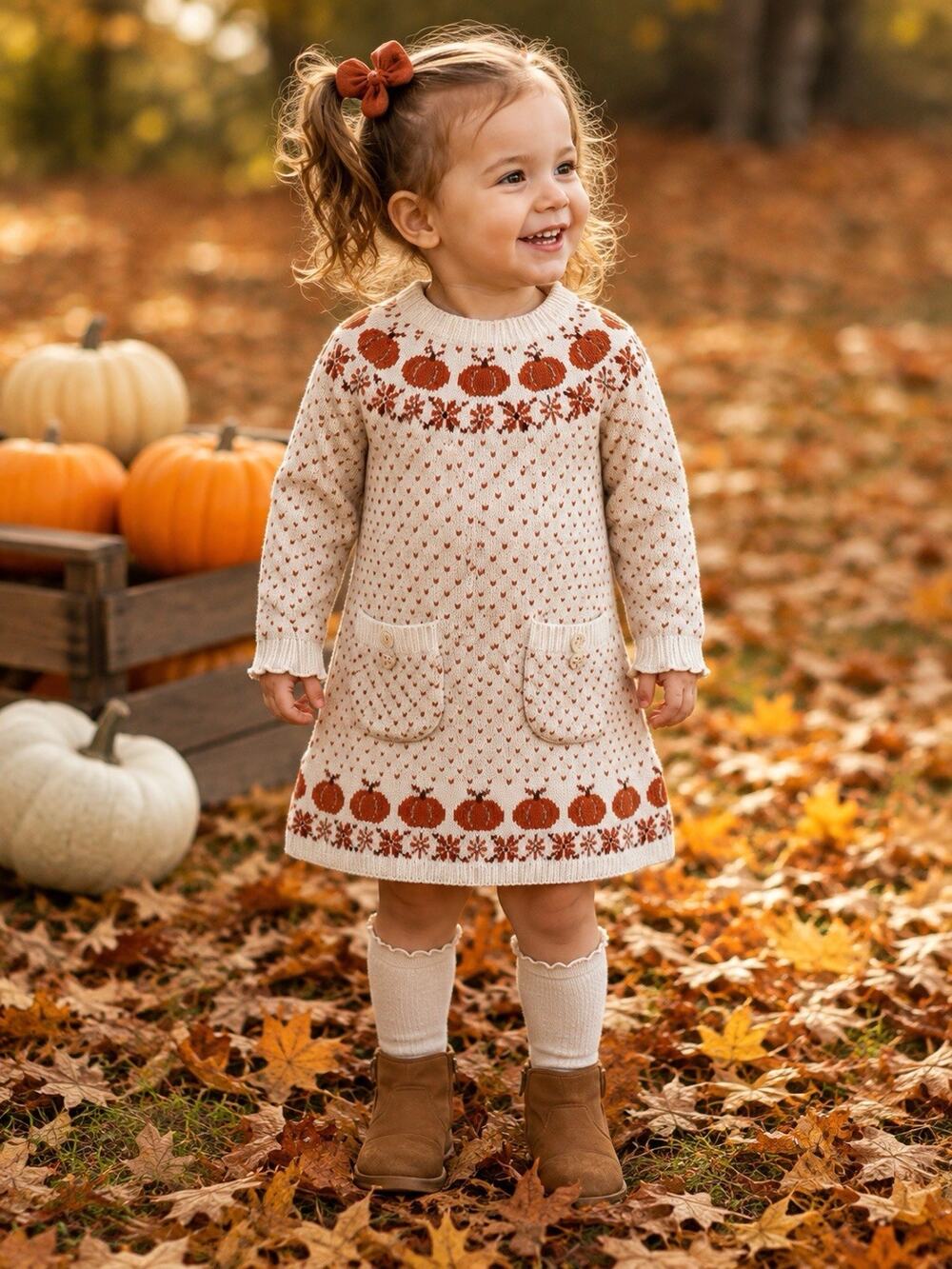 Max Studio Baby Cozy Knit Kids Pumpkin Long Sleeve Sweater Fall Dress Size 2T